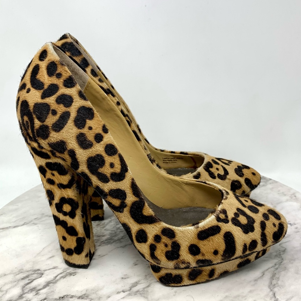 Adrienne Maloof YELENA Leopard Calf Hair Platform Pump 8 Animal Print Classic